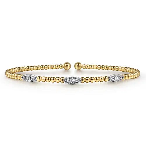 Gabriel & Co Marquise Diamond Station Bezel Bujukan Bangle Bracelet in 14K Yellow and White Gold (0.16ctw) - MJ Christensen Diamonds