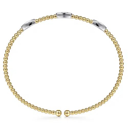 Gabriel & Co Marquise Diamond Station Bezel Bujukan Bangle Bracelet in 14K Yellow and White Gold (0.16ctw) - MJ Christensen Diamonds