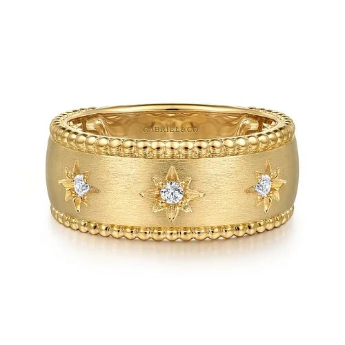 Gabriel & Co North Star Wide Satin Diamond Ring in 14K Yellow Gold (0.07ctw) - MJ Christensen Diamonds