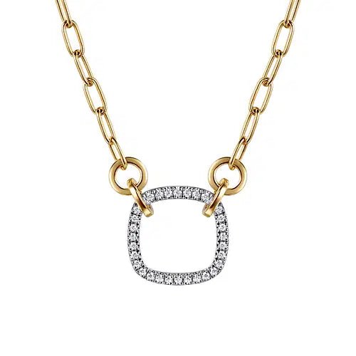 Gabriel & Co Open Square Perpendicular Diamond Pendant Necklace in 14K Yellow and White Gold (0.23ctw) - MJ Christensen Diamonds