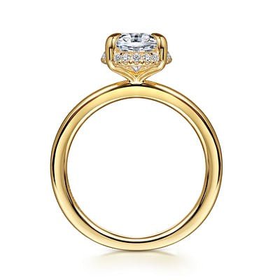 Gabriel & Co. Oval Diamond Under Halo Semi - Mount Engagement Ring in 14K Yellow Gold (0.11ctw) - MJ Christensen Diamonds