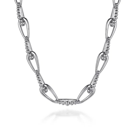 Gabriel & Co Oval Link Beaded Chain Necklace 16" in Sterling Silver - MJ Christensen Diamonds