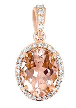 Gabriel & Co Oval Morganite and Diamond Halo Pendant Necklace in 14K Rose Gold (1.83ct) - MJ Christensen Diamonds