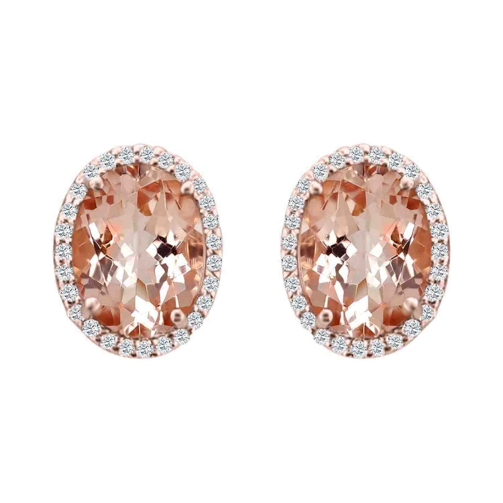Gabriel & Co Oval Morganite and Diamond Halo Stud Earrings in 14K Rose Gold (3.63ctw) - MJ Christensen Diamonds