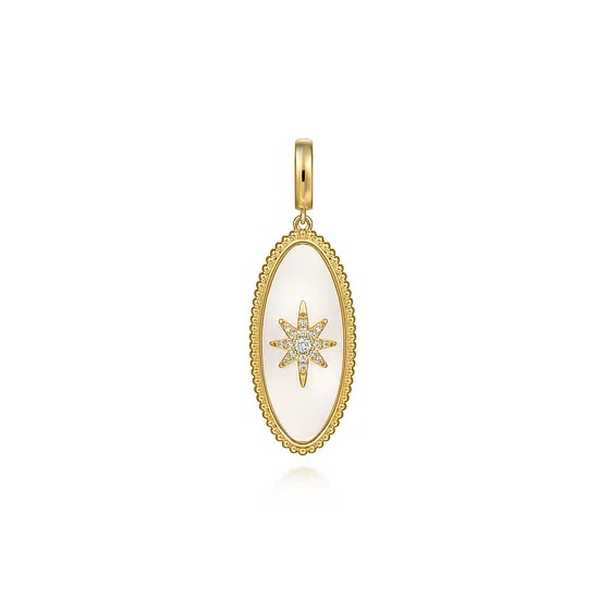 Gabriel & Co Oval Mother of Pearl and Diamond Pendant Necklace with 4.05ct MOP and 0.12ctw Diamond in 14K Yellow Gold (4.17ct) - MJ Christensen Diamonds