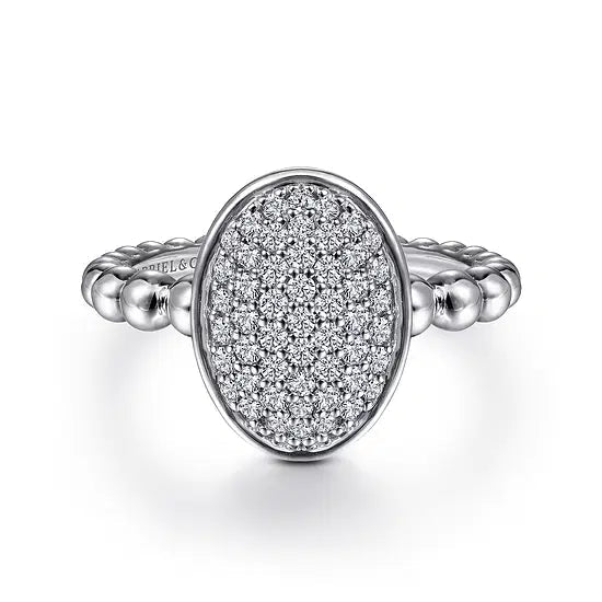 Gabriel & Co Oval White Sapphire Pave Ring in Sterling Silver (.56ctw) - MJ Christensen Diamonds