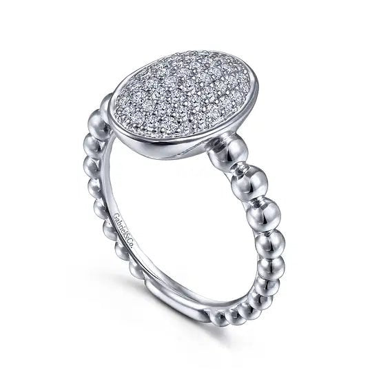 Gabriel & Co Oval White Sapphire Pave Ring in Sterling Silver (.56ctw) - MJ Christensen Diamonds