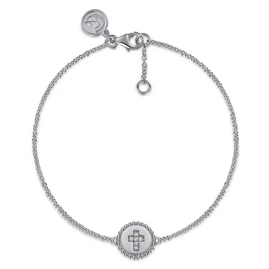 Gabriel & Co Pave Diamond Cross Bracelet in Sterling Silver (0.03ctw) - MJ Christensen Diamonds