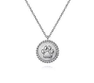 Gabriel & Co Paw Print Bead Halo Pendant Necklace in Sterling Silver - MJ Christensen Diamonds