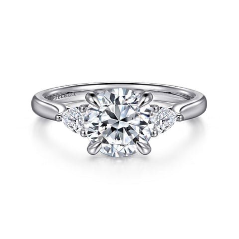 Gabriel & Co. Pear Diamond Lotus Three Stone Semi - Mount Engagement Ring in 14K White Gold (.25ctw) - MJ Christensen Diamonds