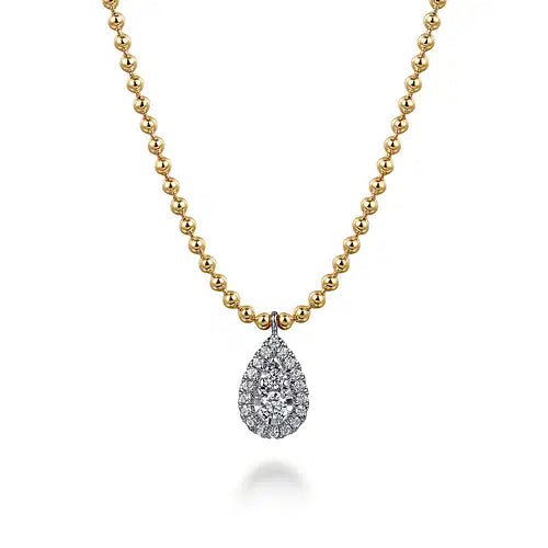 Gabriel & Co Pear Shape Diamond Pendant Necklace in 14K Yellow and White Gold (0.24ctw) - MJ Christensen Diamonds