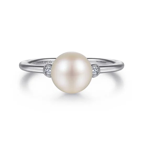 Gabriel & Co Pearl and Diamond Bezel Accent Ring in Sterling Silver (0.55ctw) - MJ Christensen Diamonds