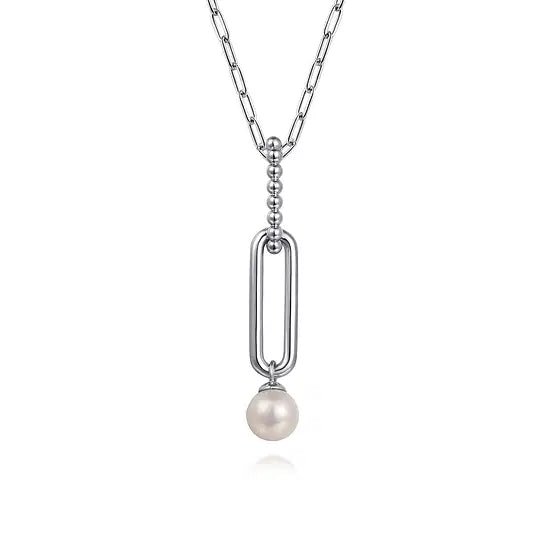 Gabriel & Co Pearl Beaded Drop Necklace in Sterling Silver (0.7ct) - MJ Christensen Diamonds