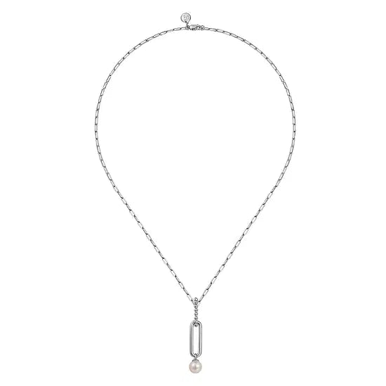Gabriel & Co Pearl Beaded Drop Necklace in Sterling Silver (0.7ct) - MJ Christensen Diamonds