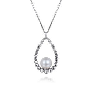 Gabriel & Co Pearl Beaded Teardrop Necklace in Sterling Silver (0.77ct) - MJ Christensen Diamonds