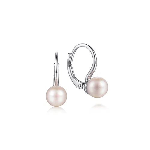 Gabriel & Co Pearl Leverback Earrings in Sterling Silver (0.6ct) - MJ Christensen Diamonds