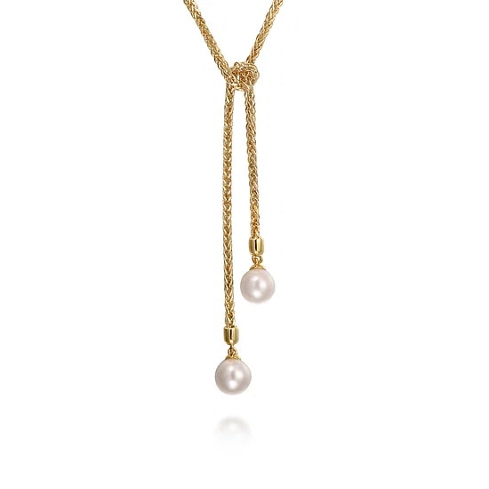 Gabriel & Co Pearl Wrap and Tie Necklace in 14K Yellow Gold (1.51ctw) - MJ Christensen Diamonds