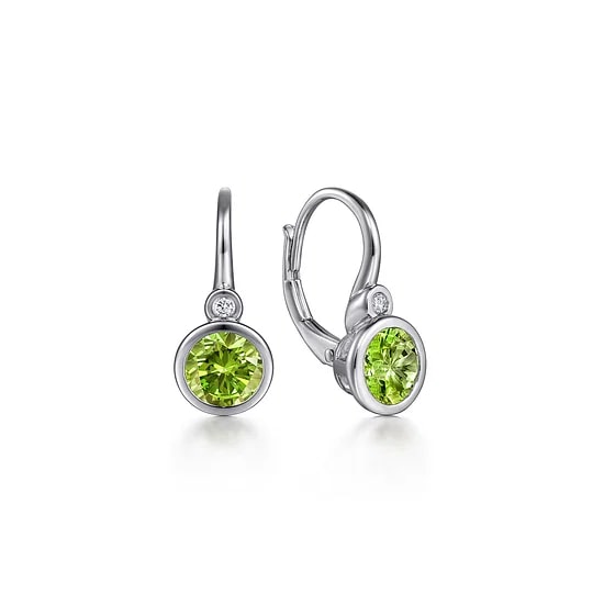 Gabriel & Co Peridot and Diamond Leverback Bezel Accent Earrings in Sterling Silver (1.81ctw) - MJ Christensen Diamonds
