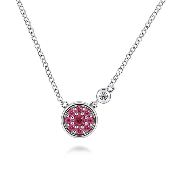 Gabriel & Co Pink Tourmaline and Diamond Accent Cluster Pendant Necklace in Sterling Silver (0.23ctw) - MJ Christensen Diamonds