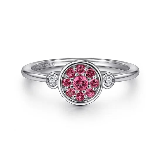 Gabriel & Co Pink Tourmaline and Diamond Bezel Accent Cluster Ring in Sterling Silver (0.24ctw) - MJ Christensen Diamonds