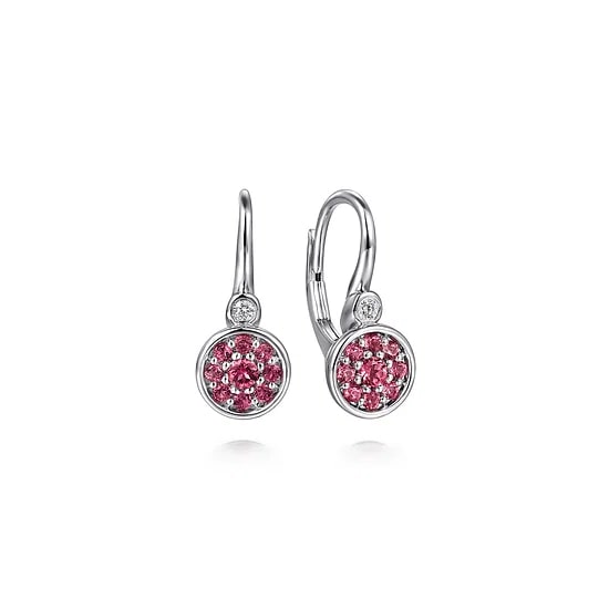 Gabriel & Co Pink Tourmaline and Diamond Bezel Cluster Leverback Earrings in Sterling Silver (0.41ctw) - MJ Christensen Diamonds