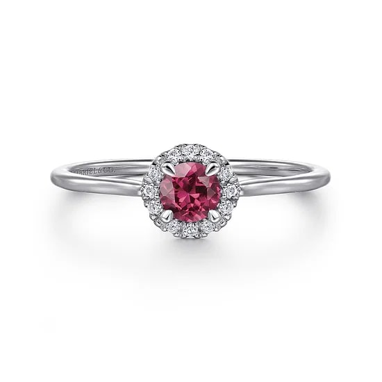 Gabriel & Co Pink Tourmaline and Diamond Round Halo Ring in 14K White Gold (0.35ctw) - MJ Christensen Diamonds