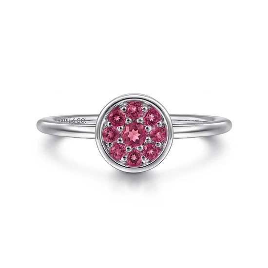 Gabriel & Co Pink Tourmaline Bezel Cluster Ring in Sterling Silver (0.18ctw) - MJ Christensen Diamonds
