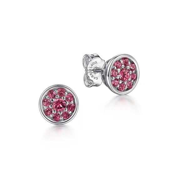 Gabriel & Co Pink Tourmaline Bezel Cluster Stud Earrings in Sterling Silver (0.4ctw) - MJ Christensen Diamonds
