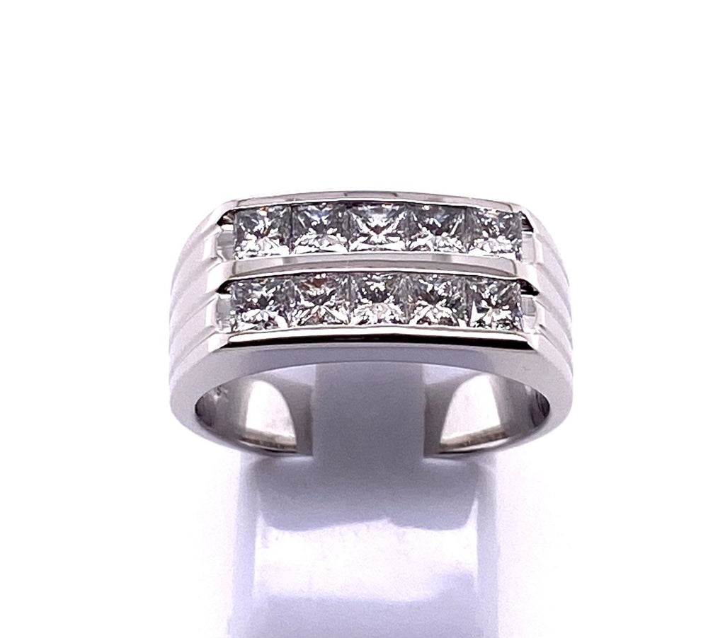 Gabriel & Co Princess and Round Diamond Two Row Ring in 18K White Gold (1.90ctw) - MJ Christensen Diamonds