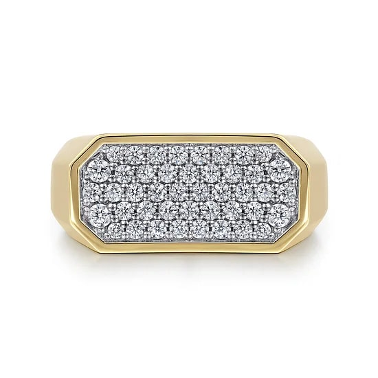 Gabriel & Co Rectangular Pave Satin Men's Ring in 14K Yellow Gold (0.82ctw) - MJ Christensen Diamonds