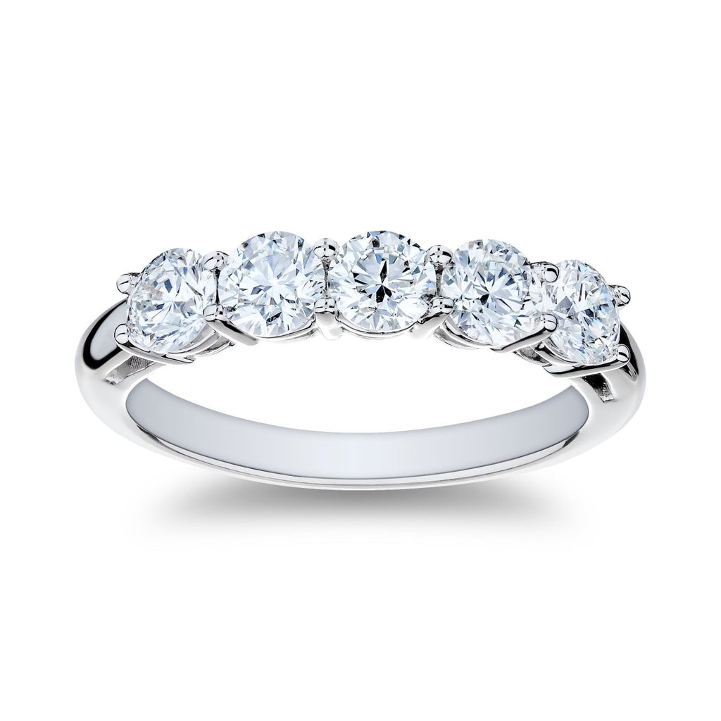 Gabriel & Co Round 5 Stone Anniversary Band Ring in 14K White Gold (1.3ctw) - MJ Christensen Diamonds