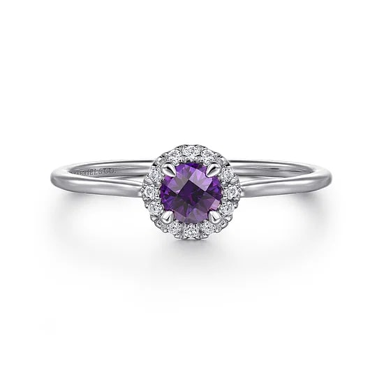 Gabriel & Co Round Amethyst and Diamond Halo Ring in 14K White Gold (0.31ctw) - MJ Christensen Diamonds
