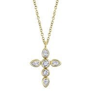 Gabriel & Co Round and Pear Diamond Bezel Cross Pendant in 14K Yellow Gold (0.42ctw) - MJ Christensen Diamonds