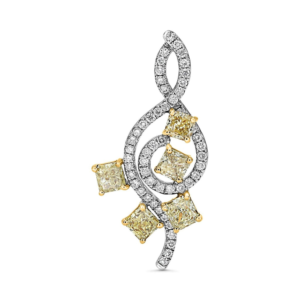 Gabriel & Co Round and Princess Cut Yellow Diamond Swirl Pendant in 14K White Gold (1.53ctw) - MJ Christensen Diamonds