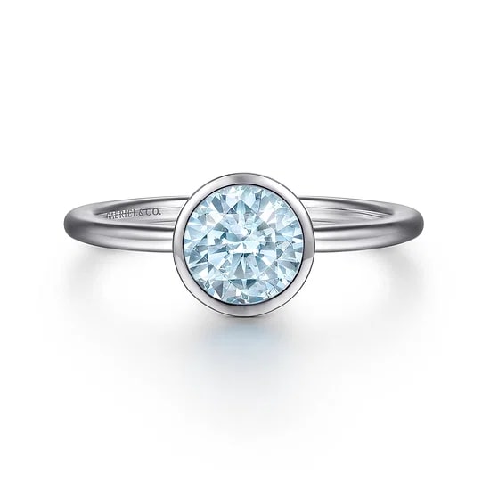 Gabriel & Co Round Aquamarine Bezel Set Ring in Sterling Silver (0.6ctw) - MJ Christensen Diamonds