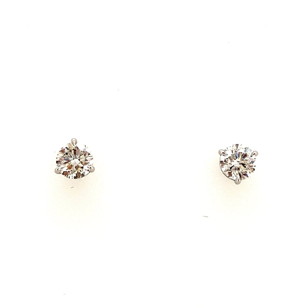 Gabriel & Co Round Diamond 3 Stone Martini Stud Earrings in Platinum (1.48ctw) - MJ Christensen Diamonds