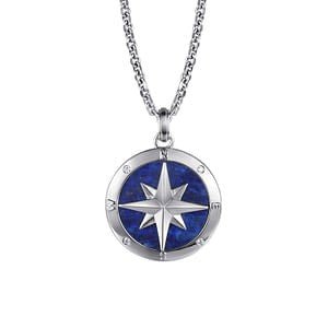 Gabriel & Co Round Diamond and Lapis Face Compass Pendant Necklace in Sterling Silver (6.14ctw) - MJ Christensen Diamonds