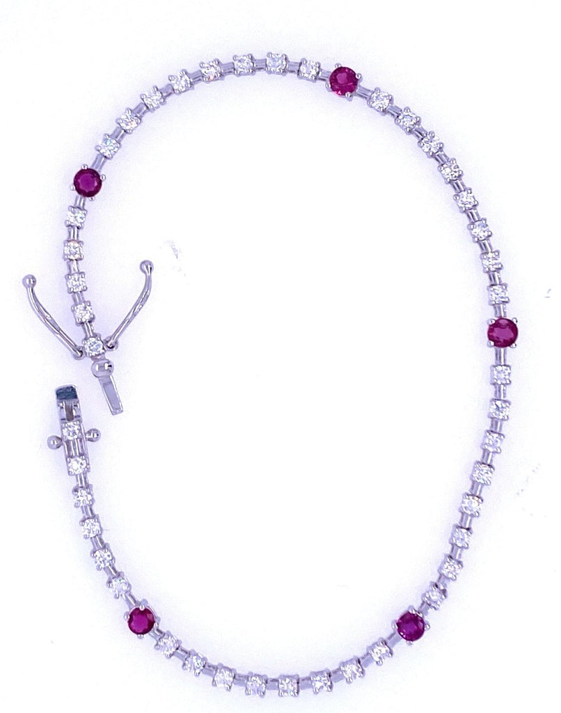 Gabriel & Co Round Diamond and Ruby Bangle Bracelet in 14K White Gold (2.45tcw) - MJ Christensen Diamonds