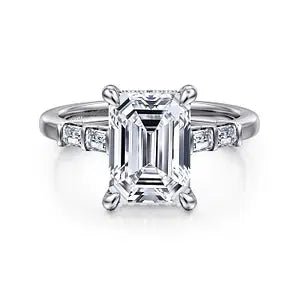 Gabriel & Co. Round Diamond Baguette Accent Hidden Halo Semi - Mount Engagement Ring in 14K White Gold (0.34ctw) - MJ Christensen Diamonds