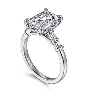 Gabriel & Co. Round Diamond Baguette Accent Hidden Halo Semi - Mount Engagement Ring in 14K White Gold (0.34ctw) - MJ Christensen Diamonds