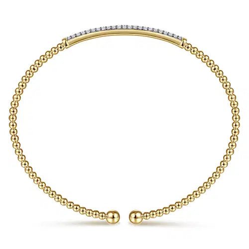 Gabriel & Co Round Diamond Bar Bead Bujukan Bangle Bracelet in 14K Yellow Gold (0.33ctw) - MJ Christensen Diamonds