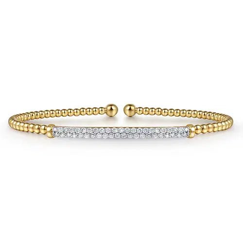 Gabriel & Co Round Diamond Bar Bead Bujukan Bangle Bracelet in 14K Yellow Gold (0.33ctw) - MJ Christensen Diamonds
