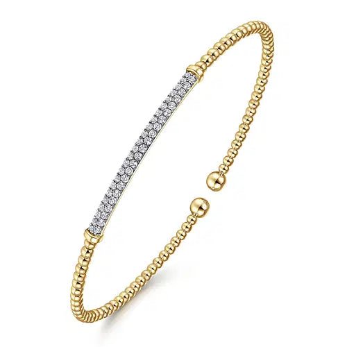 Gabriel & Co Round Diamond Bar Bead Bujukan Bangle Bracelet in 14K Yellow Gold (0.33ctw) - MJ Christensen Diamonds