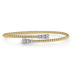 Gabriel & Co Round Diamond Bead Flex Cuff Bracelet in 14K Yellow Gold (0.43ctw) - MJ Christensen Diamonds