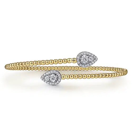 Gabriel & Co Round Diamond Bypass Bead Bujukan Bangle Bracelet in 14K Yellow and White Gold (0.51ctw) - MJ Christensen Diamonds