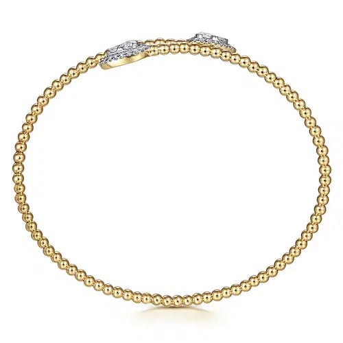 Gabriel & Co Round Diamond Bypass Bead Bujukan Bangle Bracelet in 14K Yellow and White Gold (0.51ctw) - MJ Christensen Diamonds