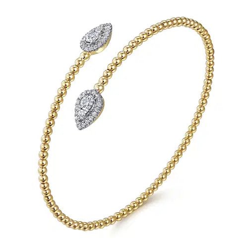 Gabriel & Co Round Diamond Bypass Bead Bujukan Bangle Bracelet in 14K Yellow and White Gold (0.51ctw) - MJ Christensen Diamonds
