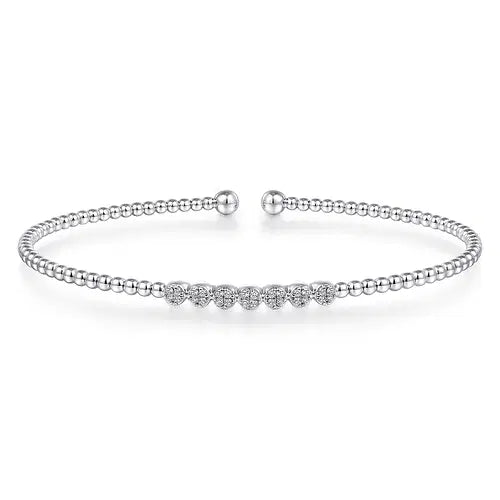 Gabriel & Co Round Diamond Cluster Bead Bujukan Bangle Bracelet in 14K White Gold (0.13ctw) - MJ Christensen Diamonds