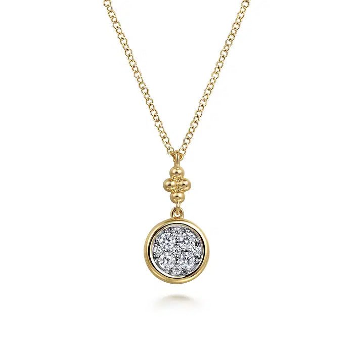 Gabriel & Co Round Diamond Cluster Bezel Pendant Necklace in 14K Yellow and White Gold (0.26ct) - MJ Christensen Diamonds