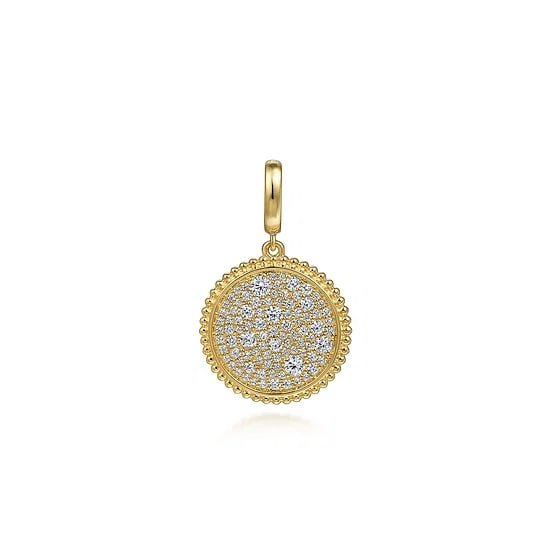 Gabriel & Co Round Diamond Cluster Circle Bead Edge Pendant in 14K Yellow Gold (0.77ctw) - MJ Christensen Diamonds